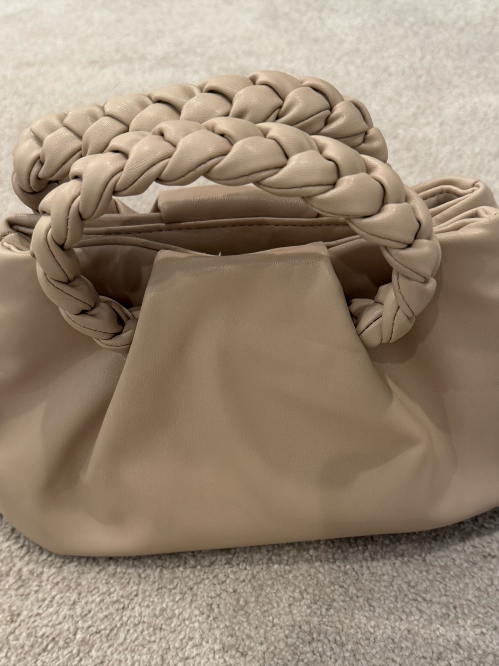 Beige Braided Handle Women's Tote Bag